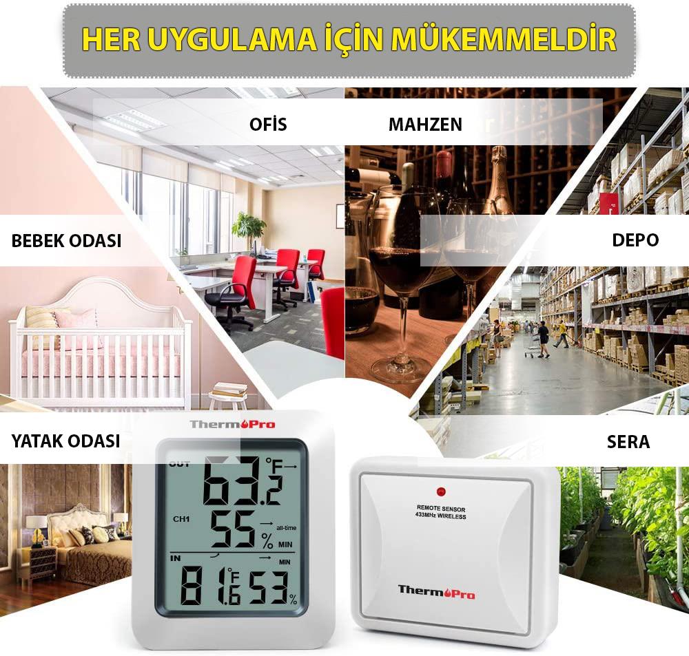 ThermoPro TP60C Wifi İç-Dış Mekan Dijital Sıcaklık ve Nem Ölçer