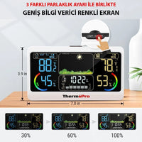 ThermoPro TP68B 7'' Wifi Iç-Dış Mekan Dijital Sıcaklık,Nem,Basınç Ölçer, Hava Tahmin İstasyonu OUTLET