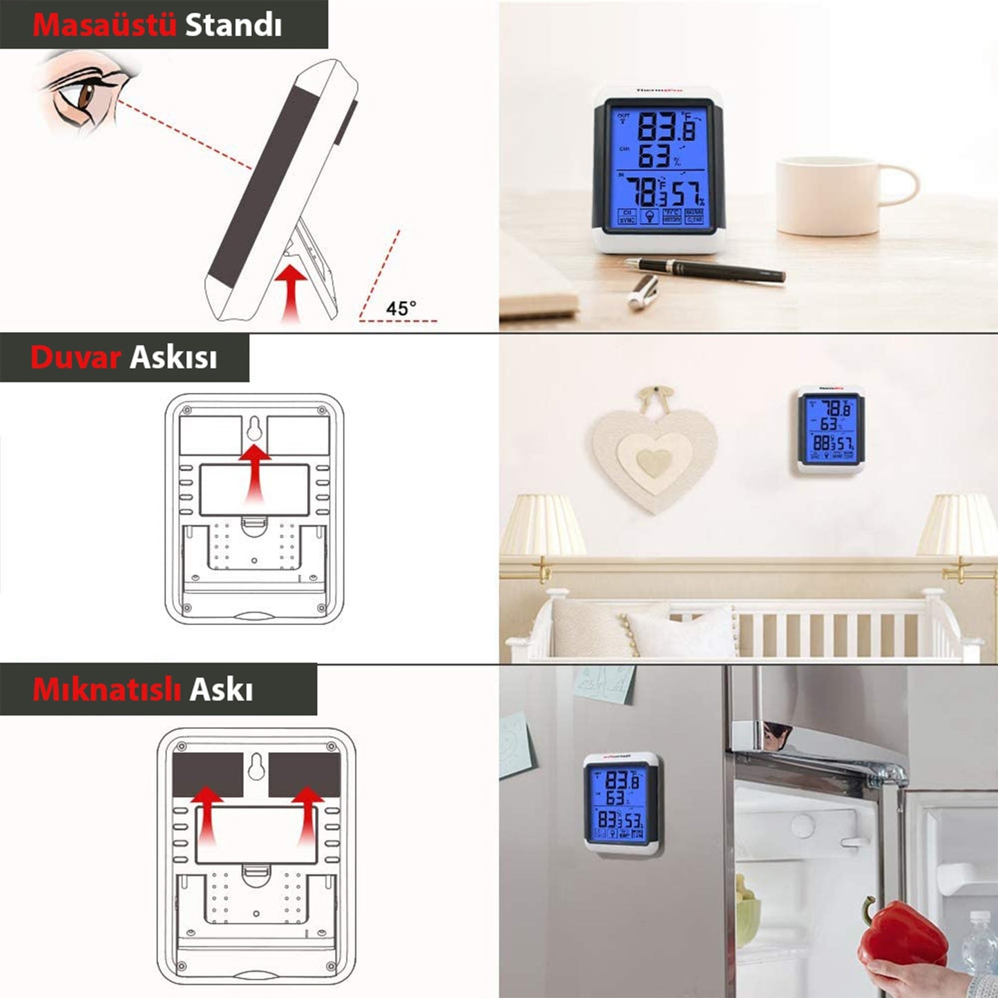 ThermoPro TP65C Termometre İç Mekan Dijital Sıcaklık ve Nem Ölçer