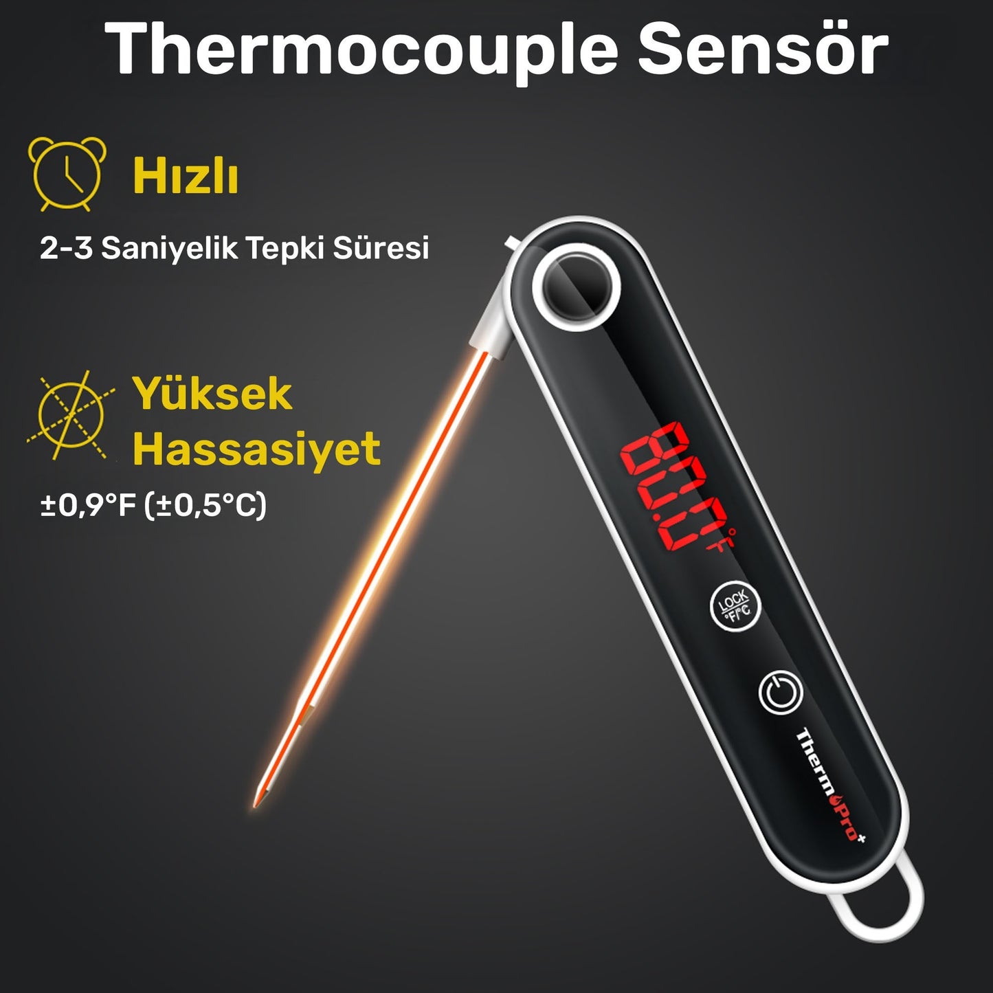 Thermopro TP18S Daldırma/Saplama Izgara/Barbekü/Mangal Et Gıda ölçme Pişirme Termometresi
