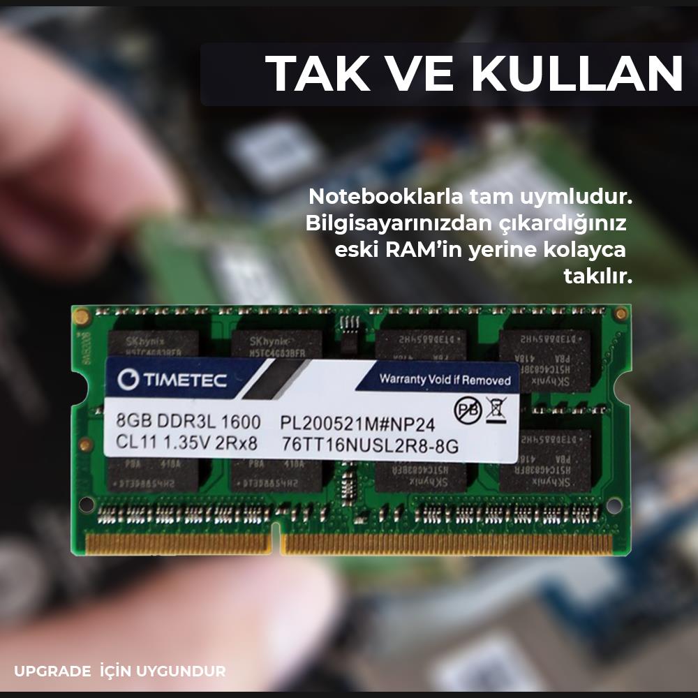 Timetec 76TT16NUSL2R8-8G 8 GB DDR3L 1600 MHz CL11 Notebook Ram