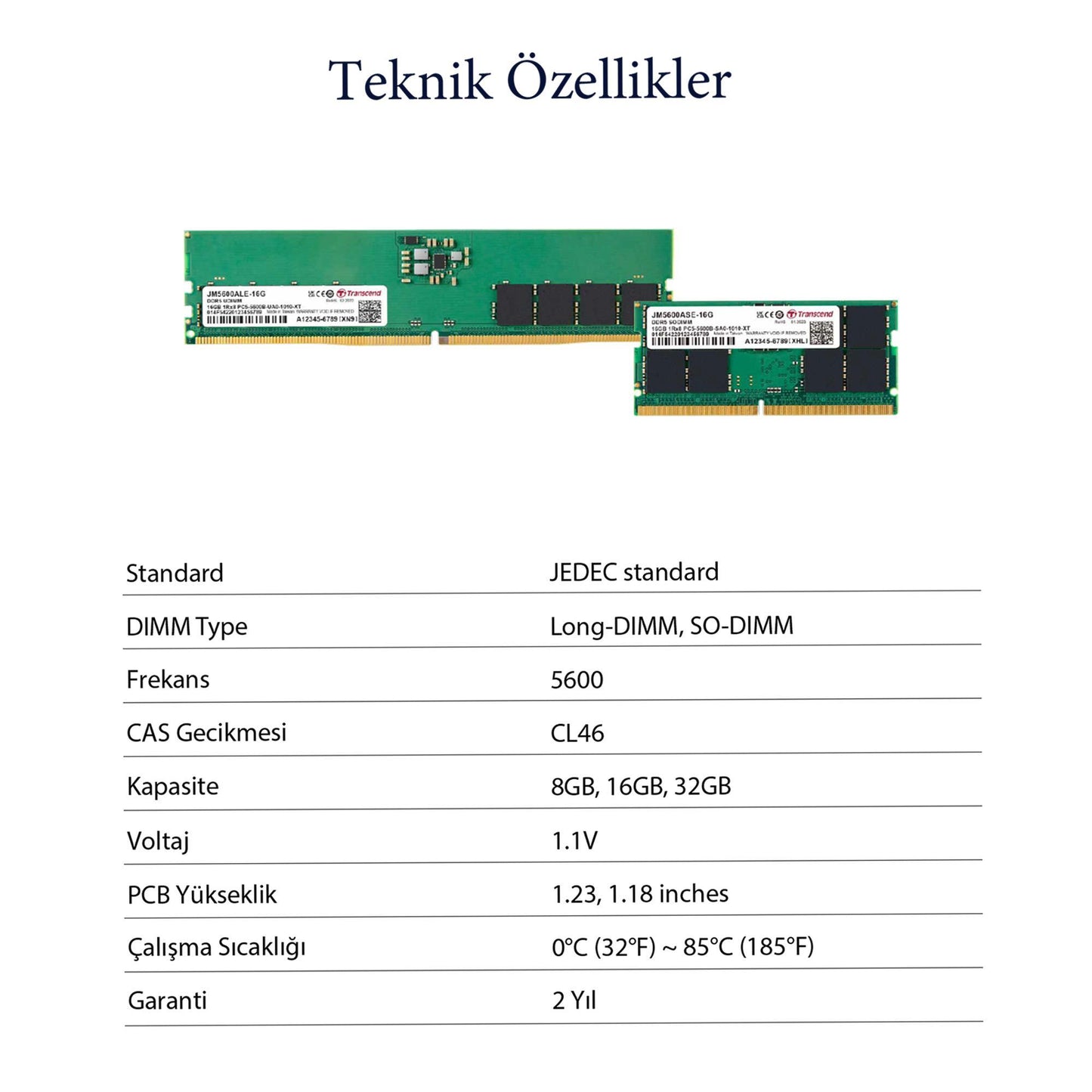 Transcend JM5600ASE-32G 32GB DDR5 5600Mhz CL46 1.1V Notebook Ram