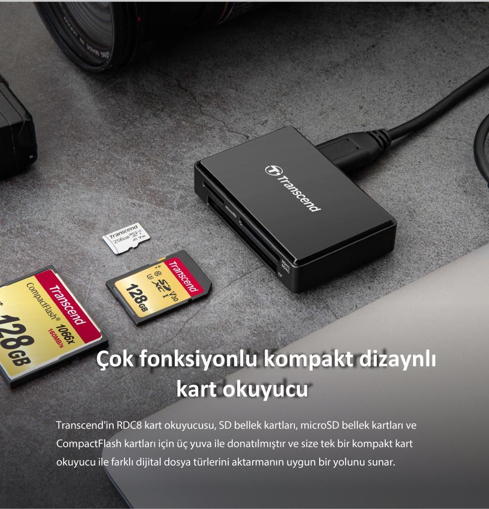 Transcend TS-RDC8K2 CF/SD/SDHC/SDXC/microSD Type-C Çoklu Kart Okuyucu