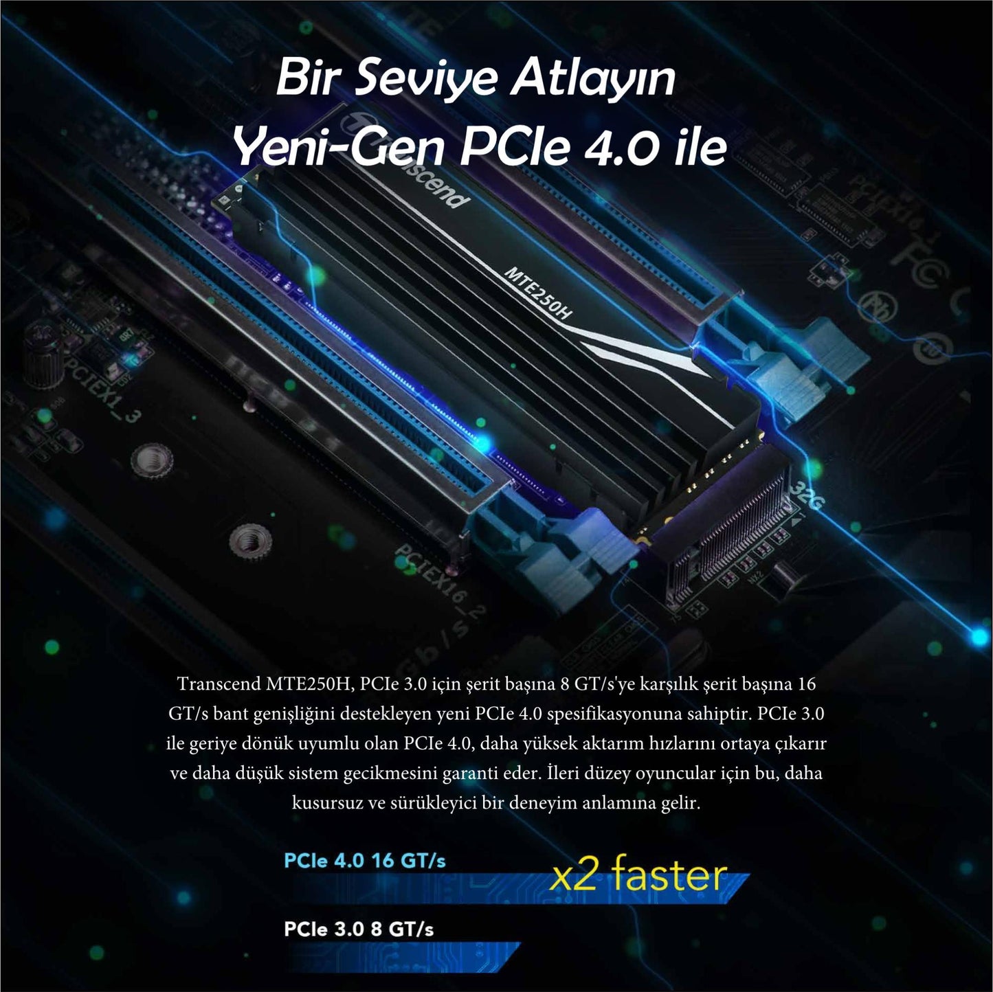 Transcend TS1TMTE250H 1TB M.2 2280 Gen4x4 NVMe Metal Soğutuculu SSD