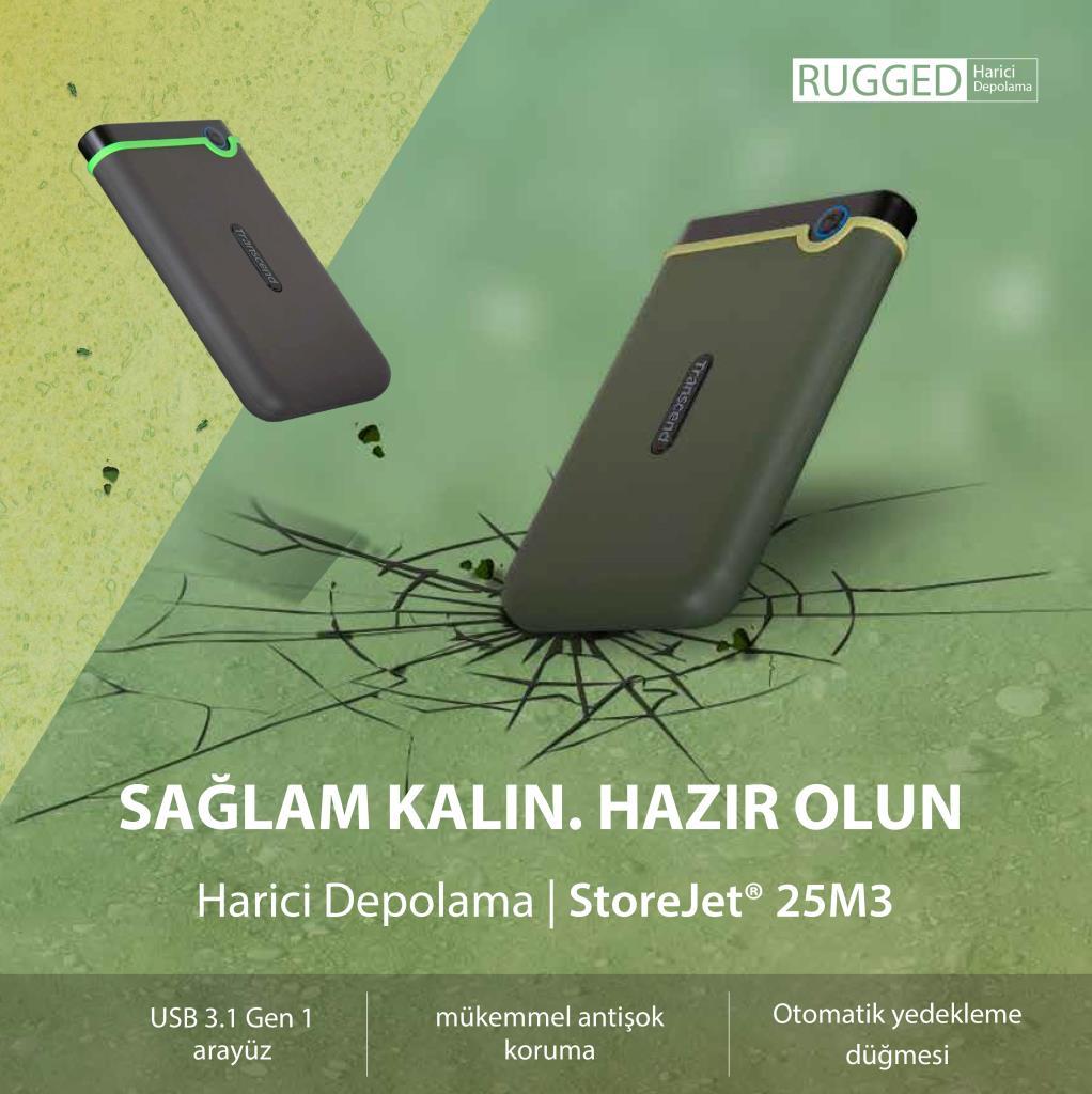 Transcend TS1TSJ25M3G 1TB 2.5" USB 3.1 StoreJet M3 Antişok Slim Taşınabilir Disk