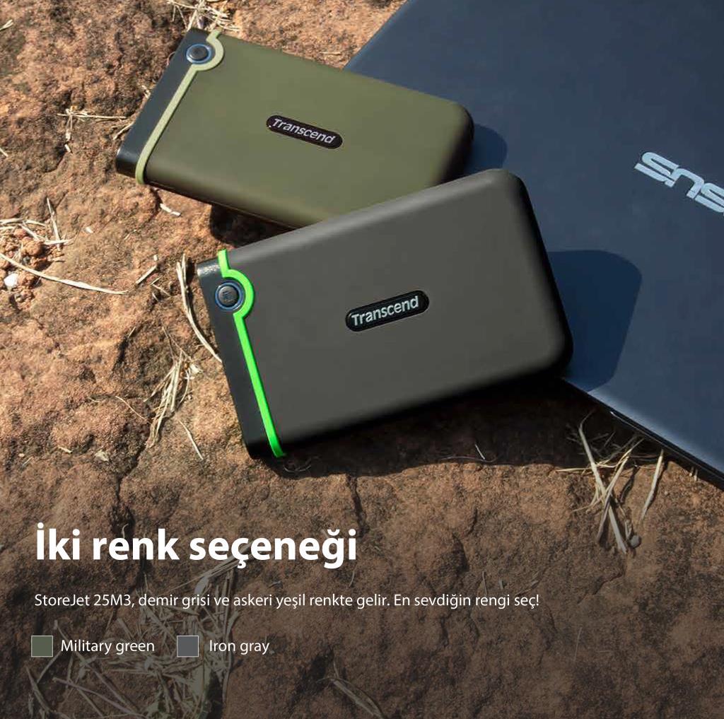 Transcend TS1TSJ25M3G 1TB 2.5" USB 3.1 StoreJet M3 Antişok Slim Taşınabilir Disk