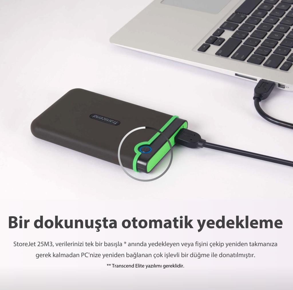 Transcend TS1TSJ25M3G 1TB 2.5" USB 3.1 StoreJet M3 Antişok Slim Taşınabilir Disk