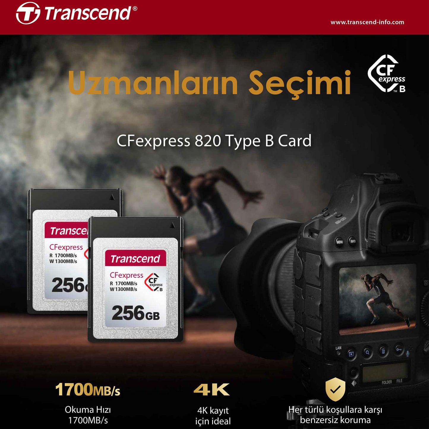Transcend TS256GCFE820 256GB CFExpress Hafıza Kartı
