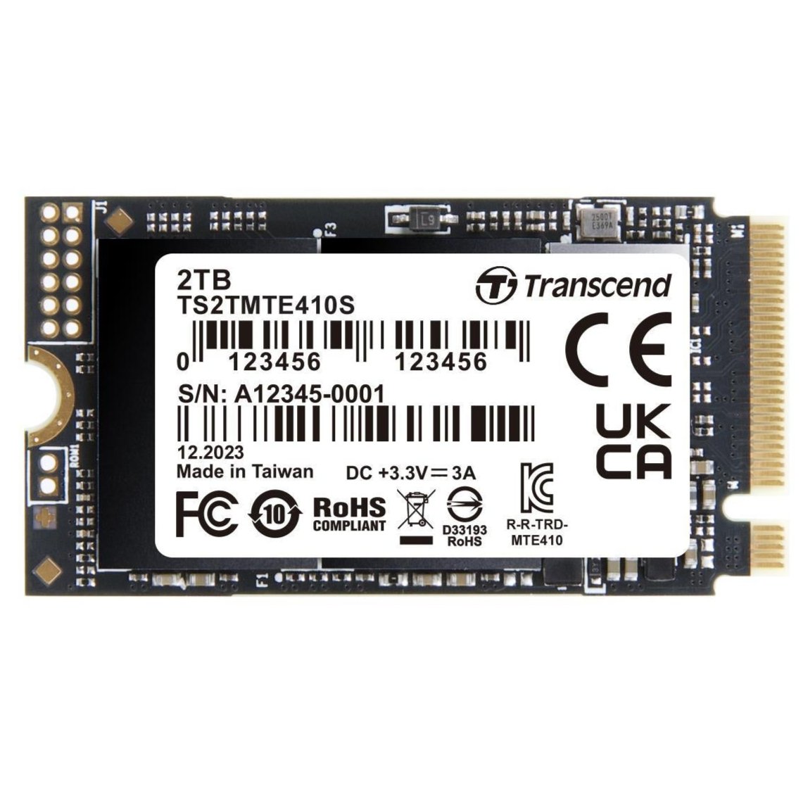 Transcend TS2TMTE410S 2TB Gen4x4 3D TLC DRAM-less 22x42 M.2 NVMe SSD