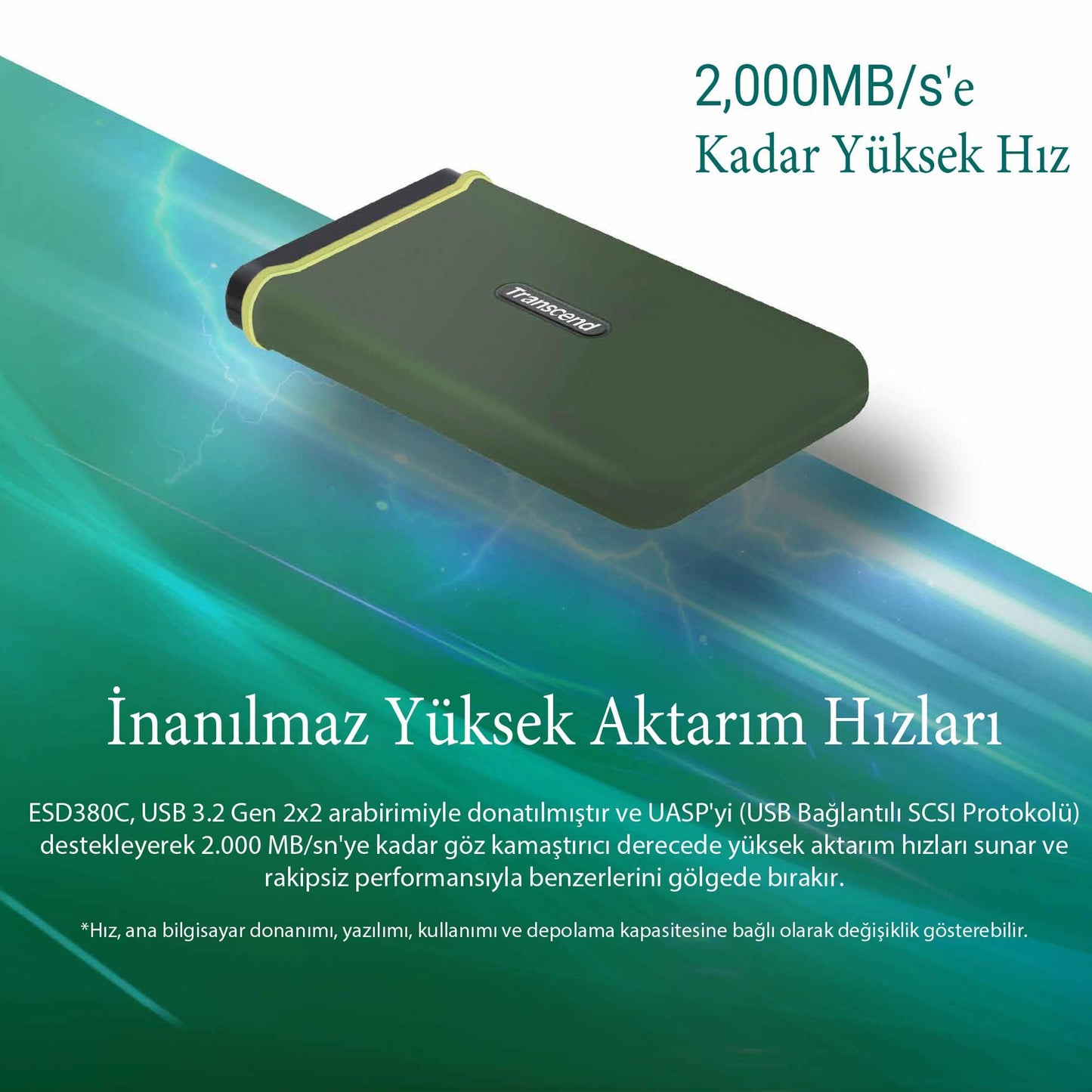 Transcend TS4TESD380C 4TB Nvme 2000mb/s PCIe M.2 Gen 2 Type C Taşınabilir SSD