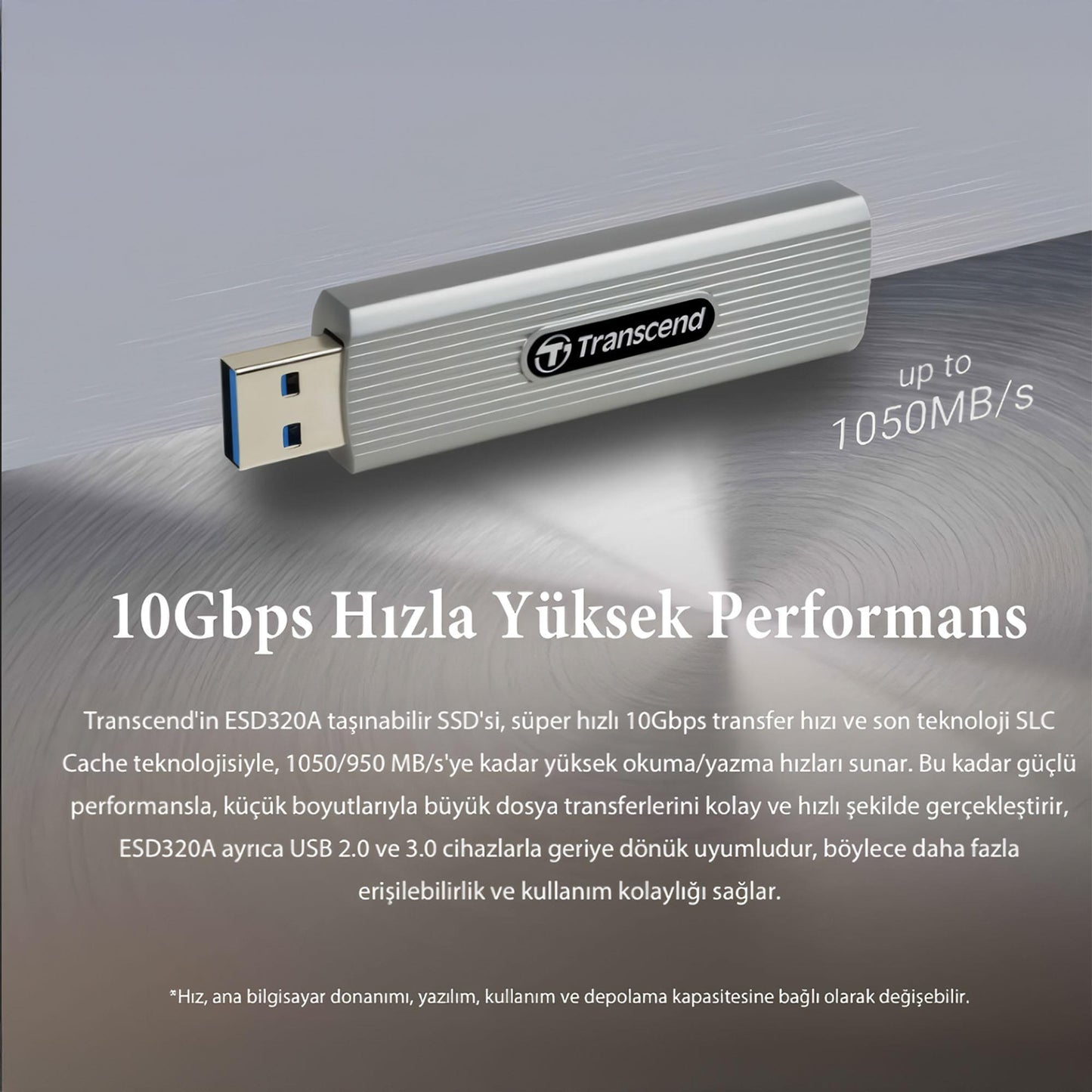 Transcend USB 10Gbps 1050/950MB/s Gizlenebilir Başlıklı Taşınabilir Metal Kasa SSD