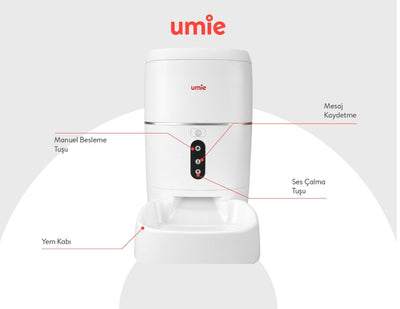 UMIE UM-PF2021A Otomatik Yem Kabı Sesli Mesajlı 6L Wifi Tuya Destekli Akıllı Kedi Köpek Besleyici