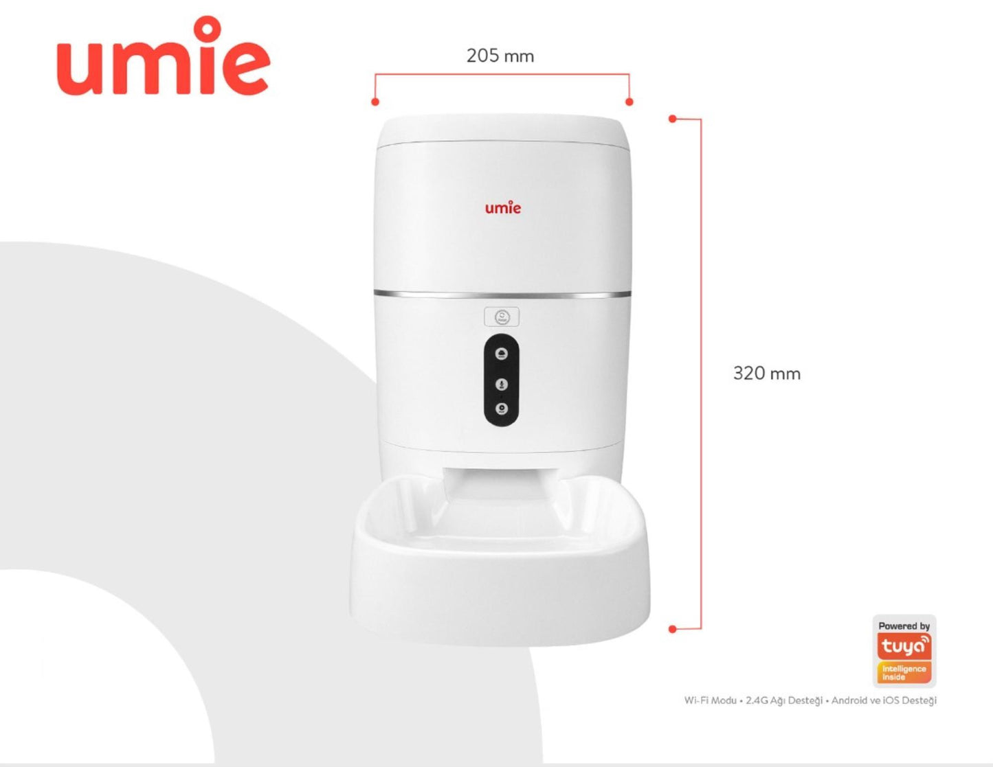 UMIE UM-PF2021A Otomatik Yem Kabı Sesli Mesajlı 6L Wifi Tuya Destekli Akıllı Kedi Köpek Besleyici