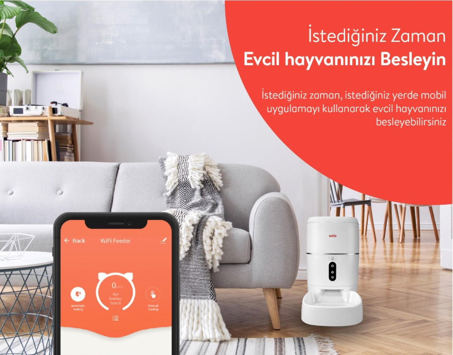 UMIE UM-PF2021A Otomatik Yem Kabı Sesli Mesajlı 6L Wifi Tuya Destekli Akıllı Kedi Köpek Besleyici