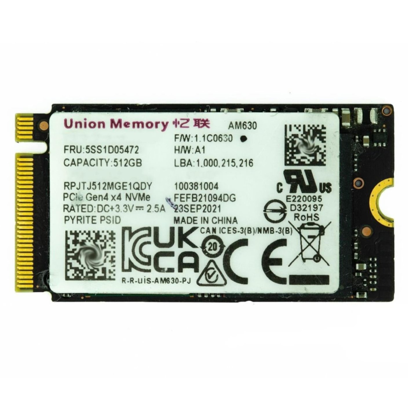 Union Memory SSS1D05470 512GB M2 22x42 NVMe SSD