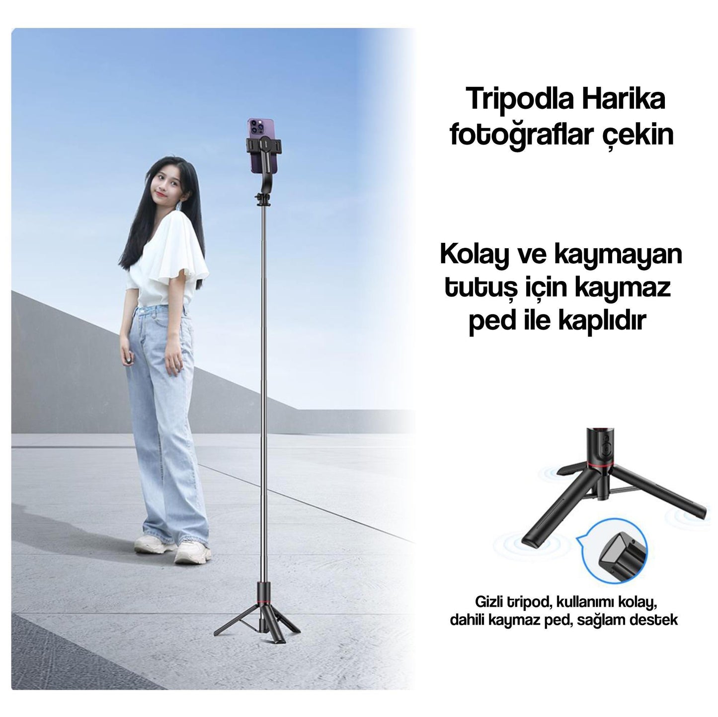 USAMS 2in1 Bluetooth Kumandalı Tripod ve 360° Selfie Çubuğu ZB256