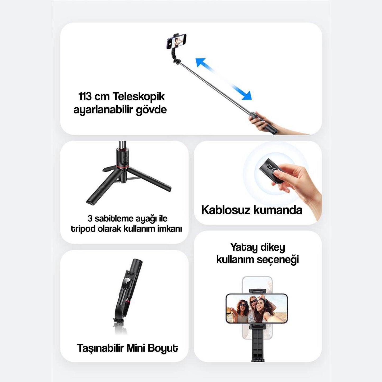 USAMS 2in1 Bluetooth Kumandalı Tripod ve 360° Selfie Çubuğu ZB256