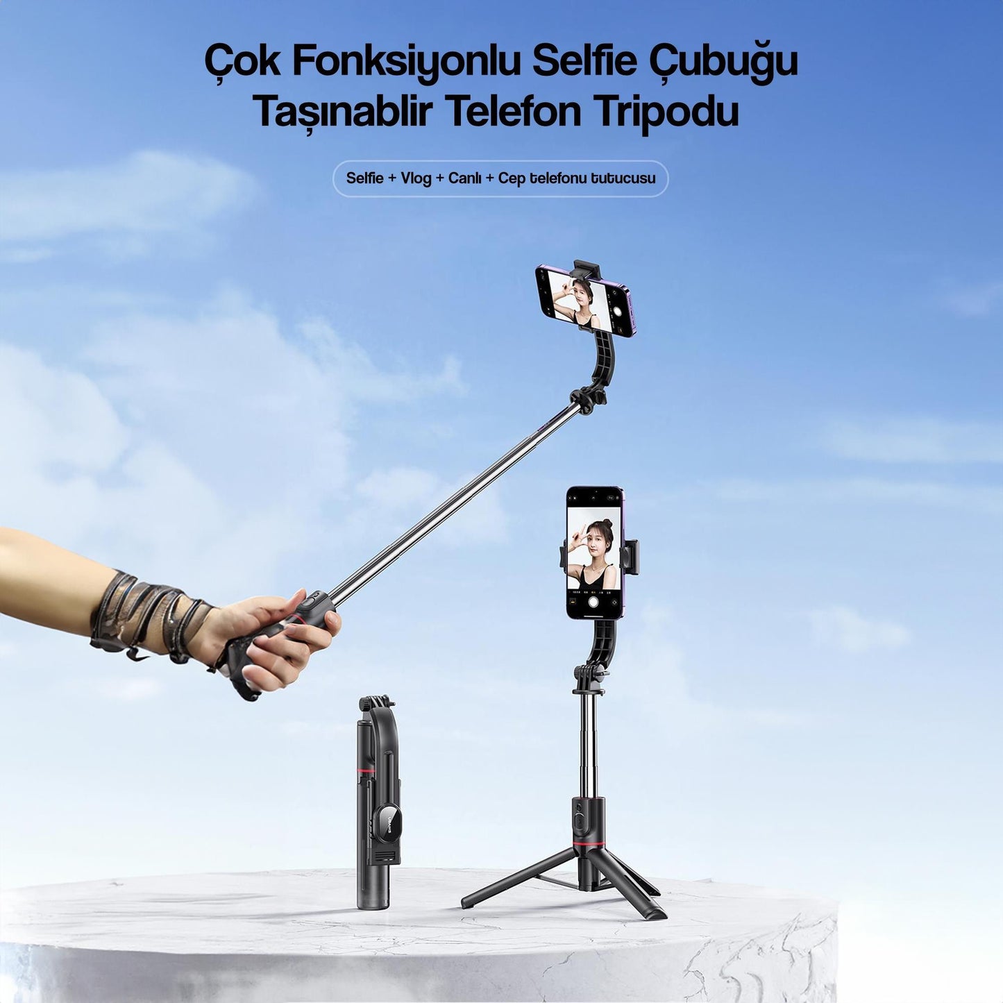 USAMS 2in1 Bluetooth Kumandalı Tripod ve 360° Selfie Çubuğu ZB256