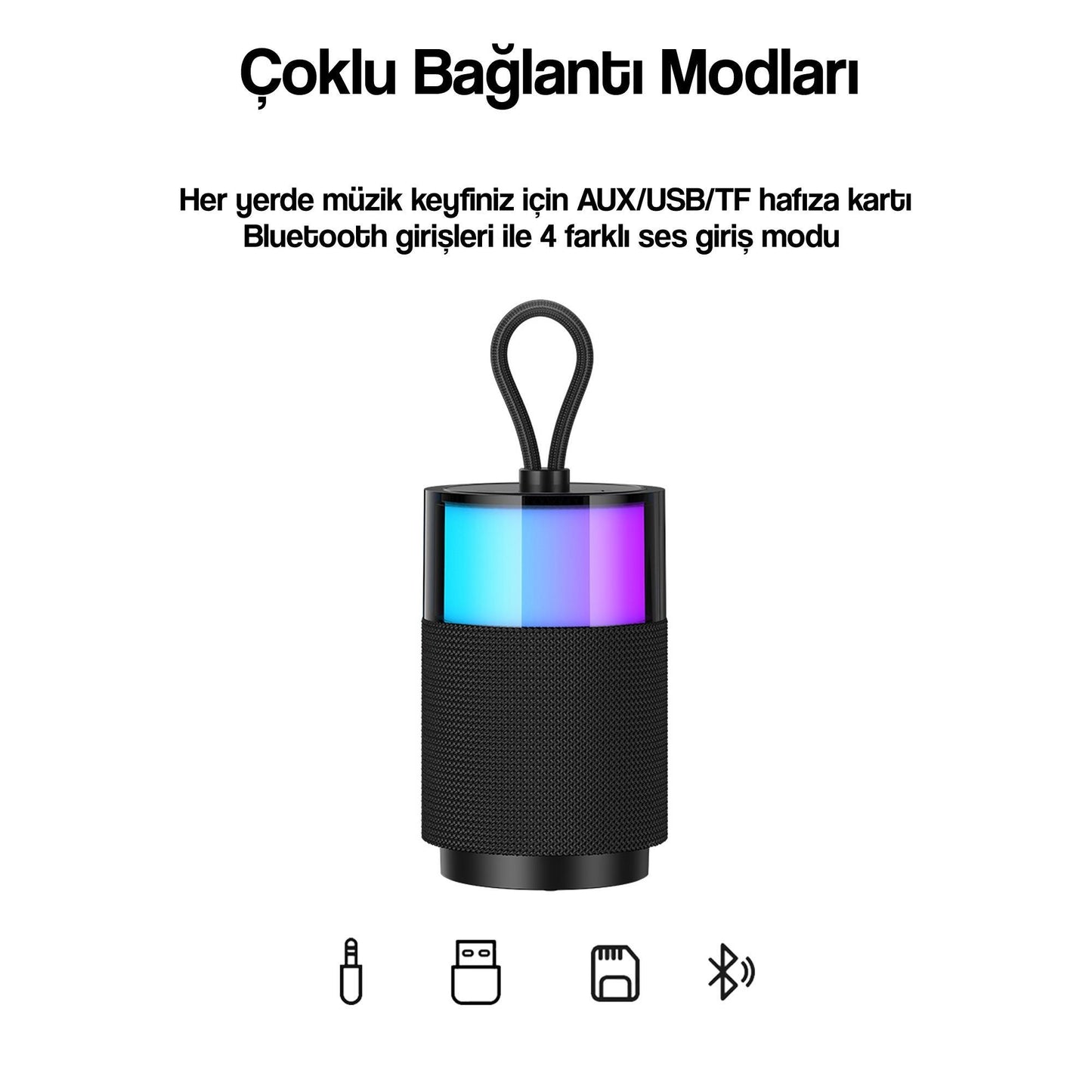 Usams Şarjlı Taşınabilir RGB Renkli BT5.3 USB/AUX/SD 360 Derece Stereo Bluetooth Hoparlör YX012