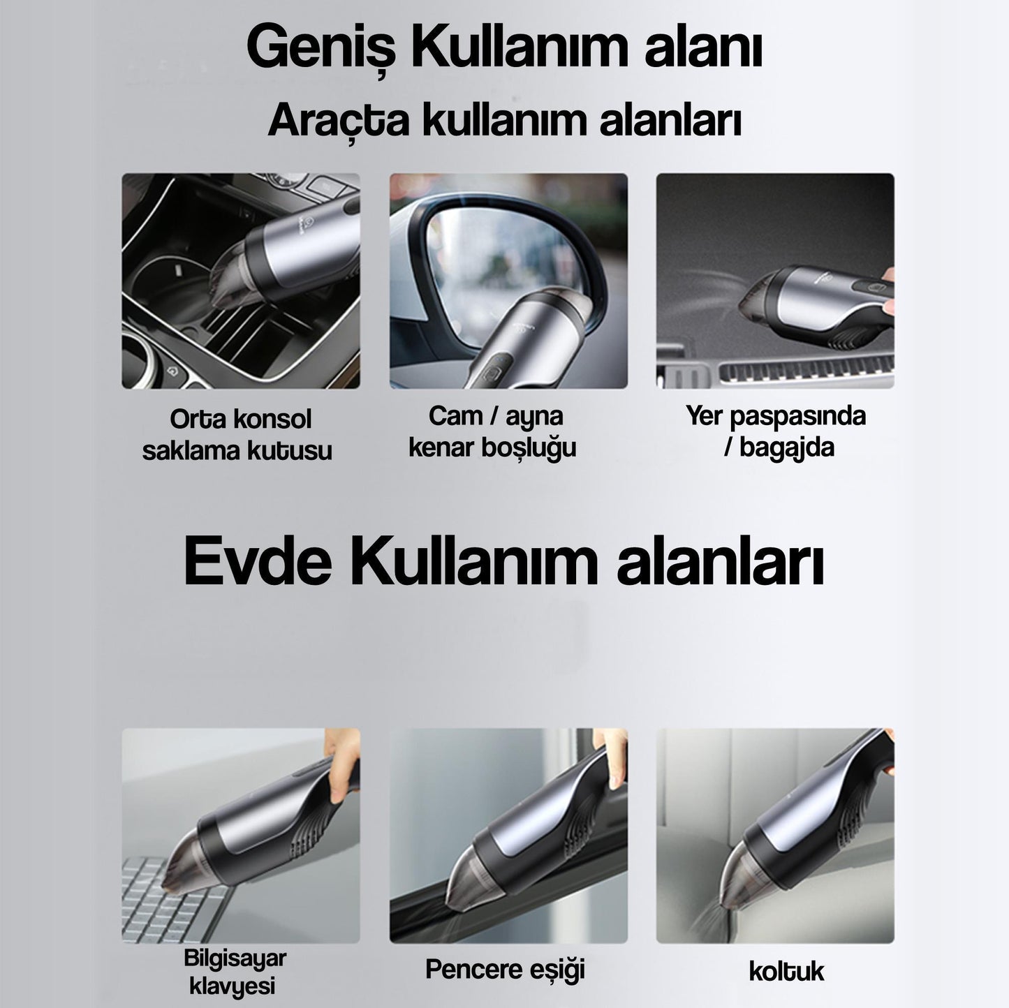 Usams Taşınabilir Ultra Güçlü 2000mah 5500Pa Çok Amaçlı Şarjlı Mini El Araç Süpürgesi ZB108