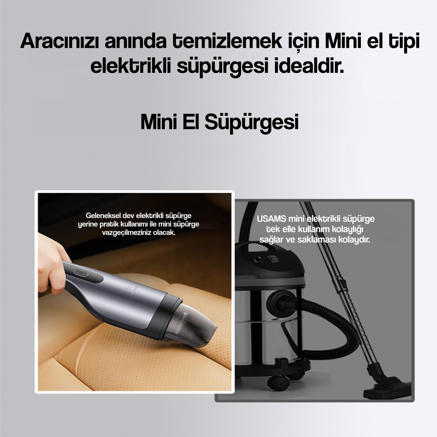 Usams Taşınabilir Ultra Güçlü 2000mah 5500Pa Çok Amaçlı Şarjlı Mini El Araç Süpürgesi ZB108