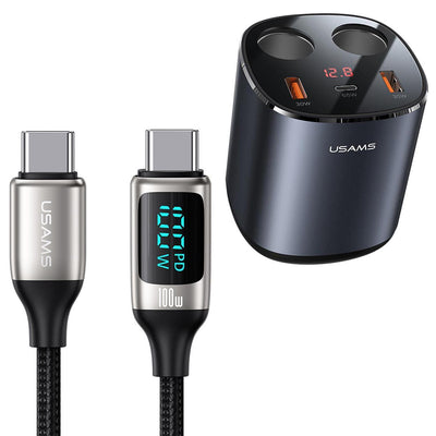 Usams US-CC151 245W Şarj Organizeri + US-SJ546 100W Göstergeli Type-C Kablo(Karavan,Araç Hızlı Şarj Kiti)