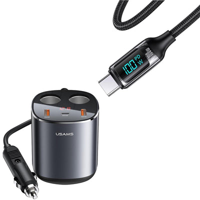 Usams US-CC151 245W Şarj Organizeri + US-SJ546 100W Göstergeli Type-C Kablo(Karavan,Araç Hızlı Şarj Kiti)