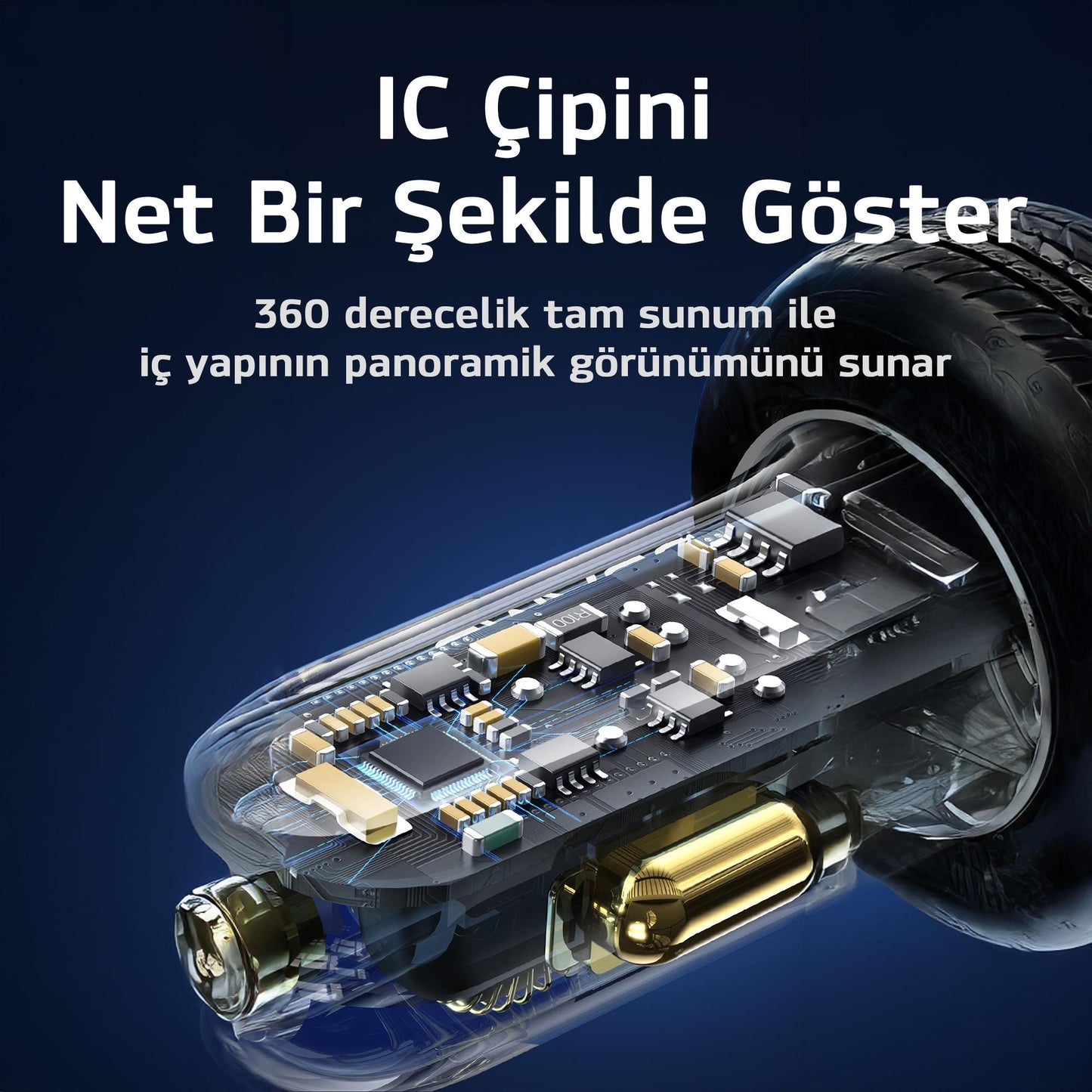 Usams US-CC158 125W (Type-C+USB) Üç Bağlantı Noktalı Hızlı Araç Şarj Soketi-Mavi