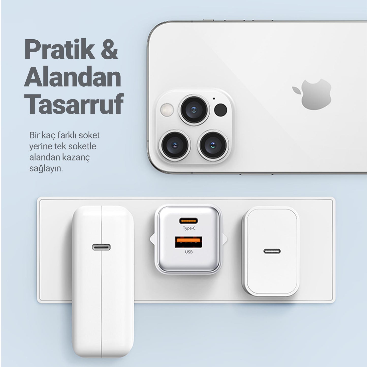 Usams US-CC189P 30W QC+PD (Type-C+USB) Mini Hızlı Şarj Başlığı-Mor