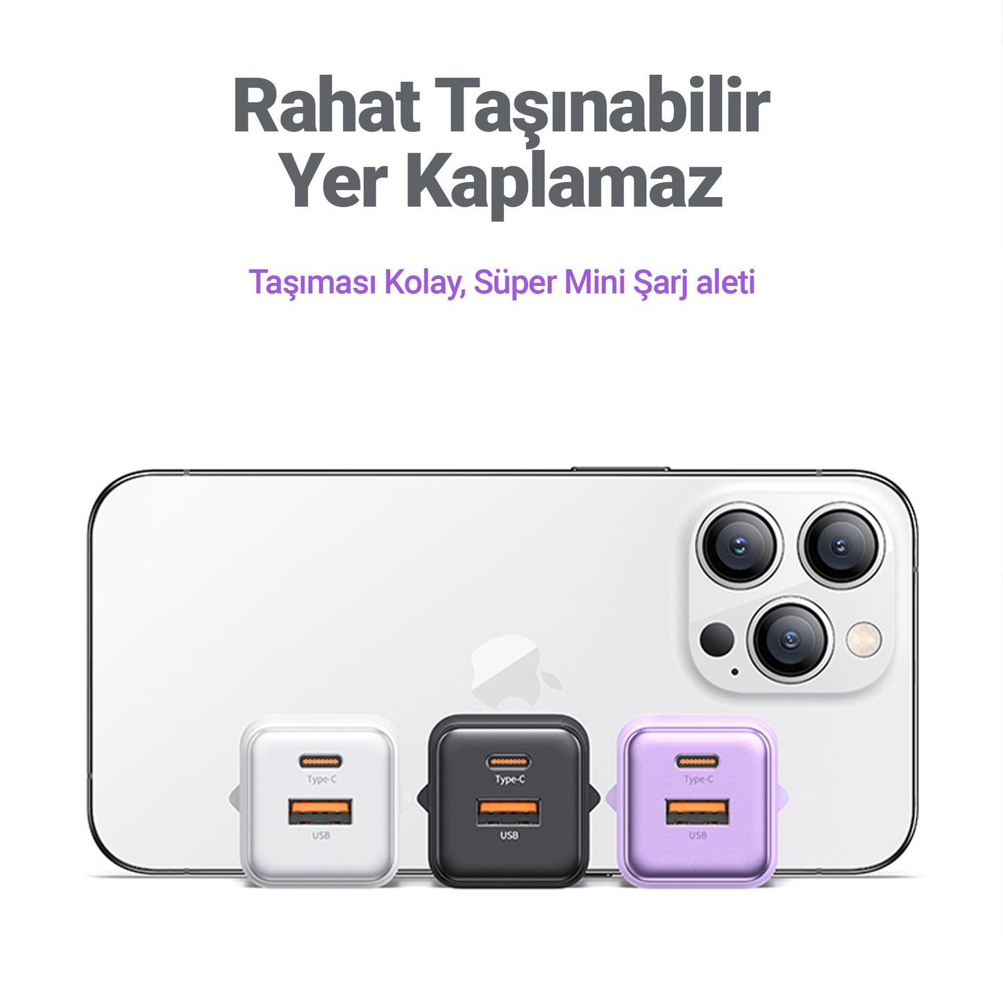 Usams US-CC189W 30W QC+PD (Type-C+USB) Mini Hızlı Şarj Başlığı-Beyaz