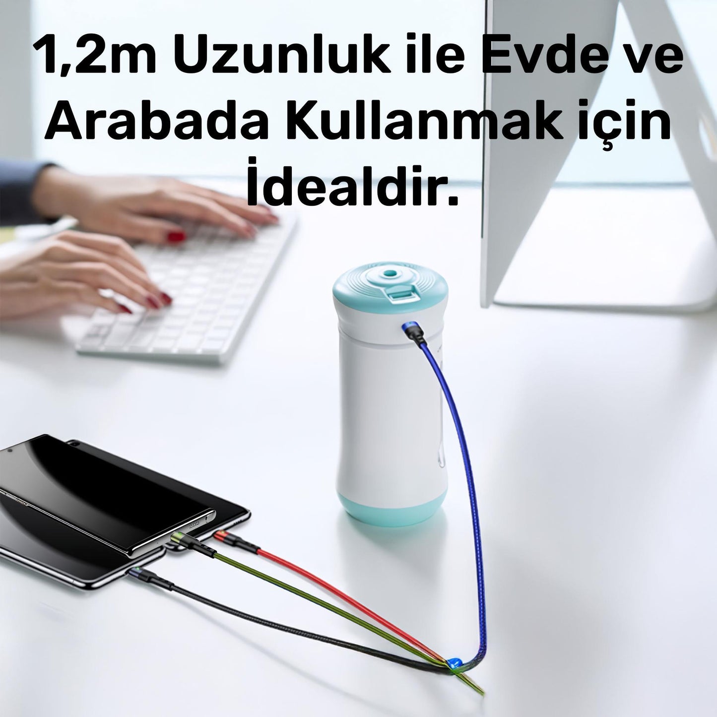 Usams US-SJ317 4in1 2*Lightning 1*Type-C 1*Micro Uçlu 1.2m 2A Örgülü Renkli Şarj ve Data Kablosu