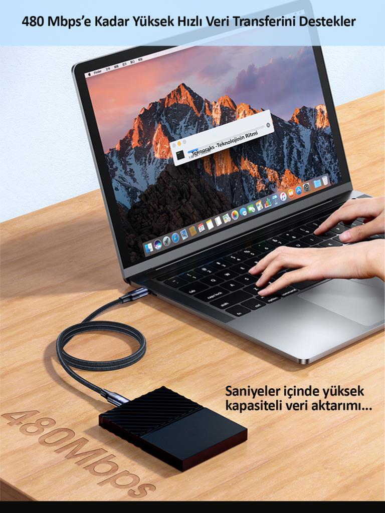 Usams US-SJ524 Örgülü 1.2m Type-C to Type-C 100w PD Hızlı Şarj ve Data Kablosu