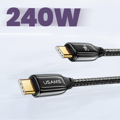 Usams US-SJ581 PD3.1 Type-C To Type-C Çinko Alaşım 240W Hızlı Şarj ve Data Kablosu 2m