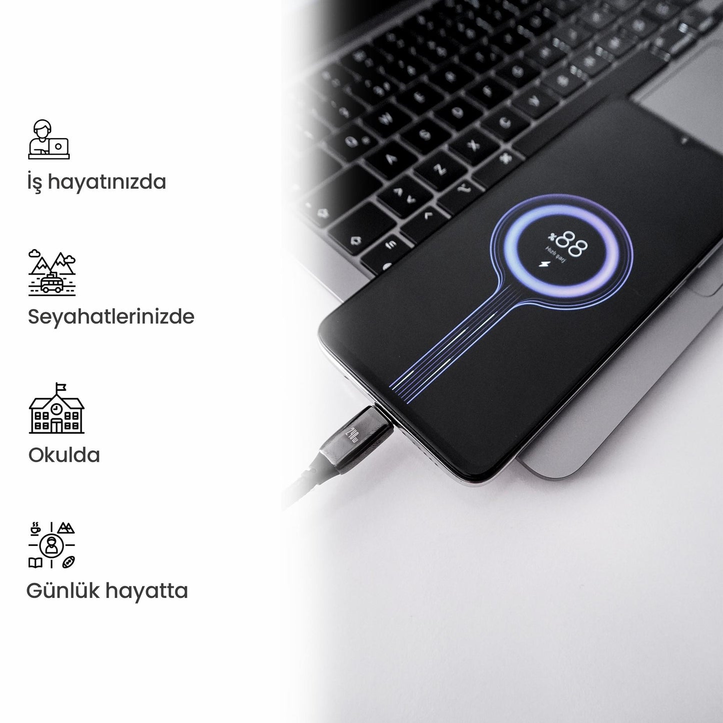 Usams US-SJ581 PD3.1 Type-C To Type-C Çinko Alaşım 240W Hızlı Şarj ve Data Kablosu 2m