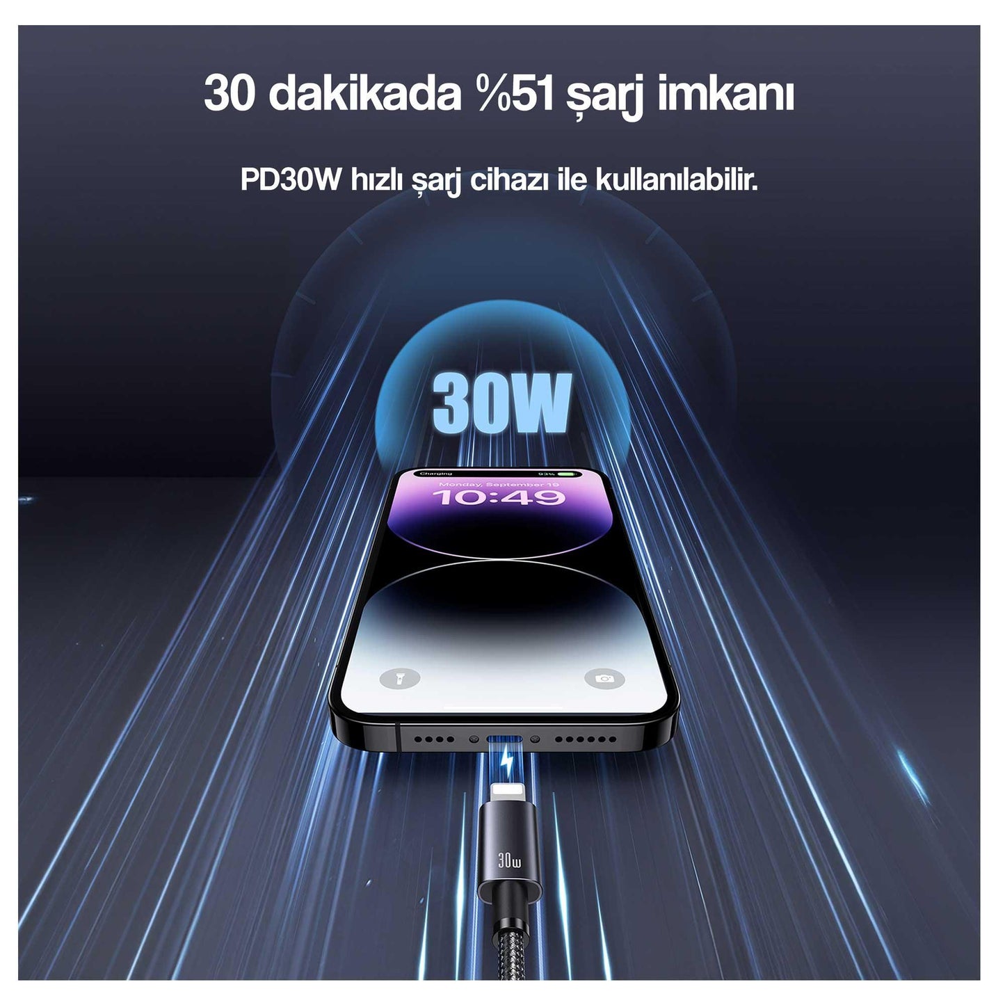 Usams US-SJ662 1.2m PD 30W Type-C to Lightning iPhone Hızlı Şarj ve Data Kablosu