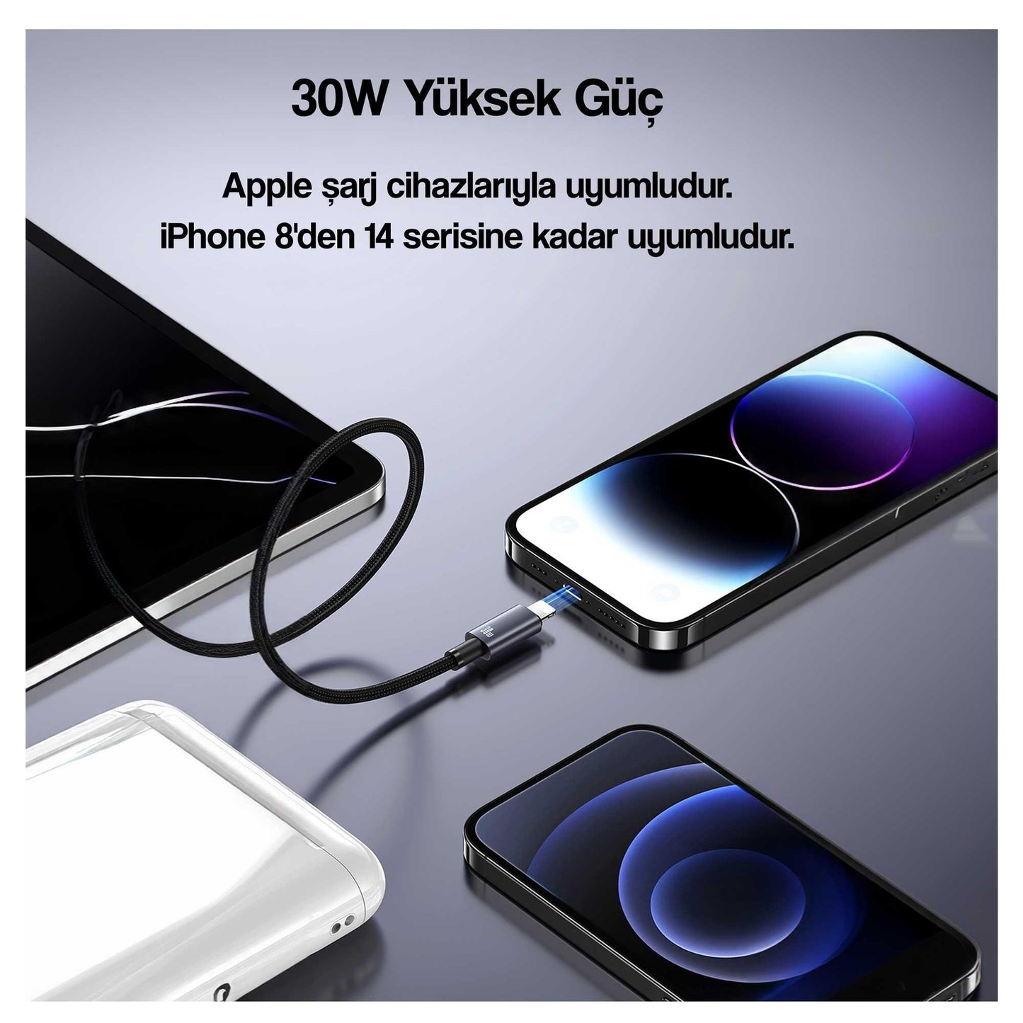 Usams US-SJ662 1.2m PD 30W Type-C to Lightning iPhone Hızlı Şarj ve Data Kablosu