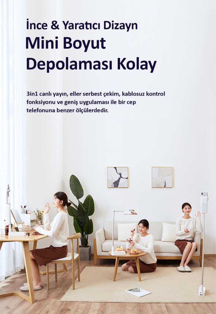 Usams US-ZB209 Online Ders ve Yayın için Ledli,Monopodlu,Kumandalı,Şarjlı Taşınabilir Telefon Standı