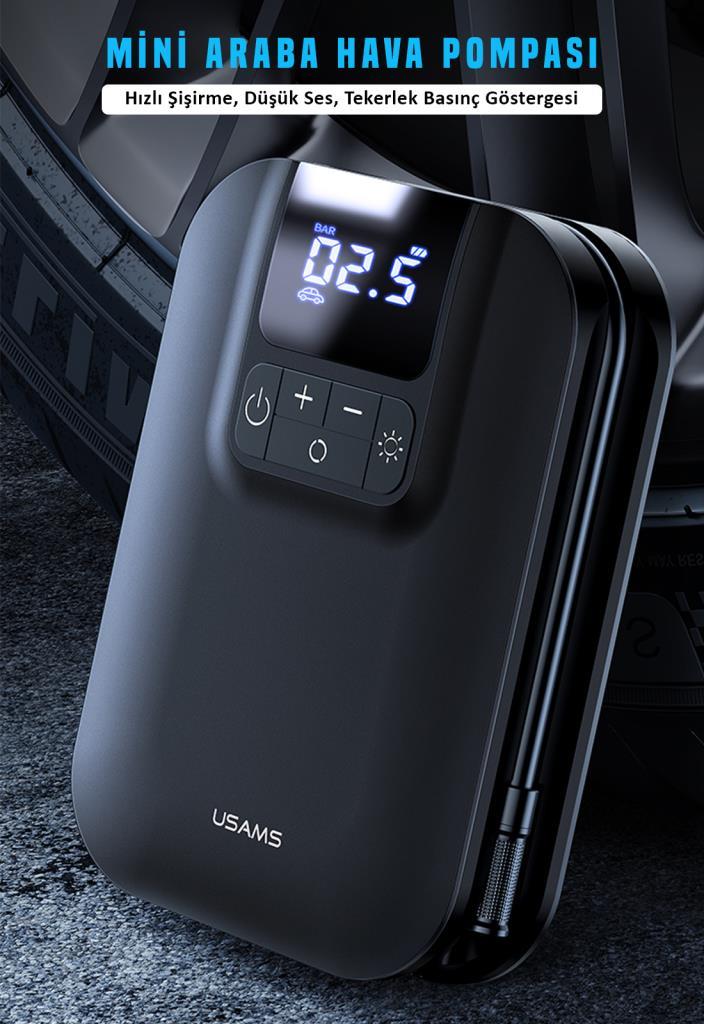 Usams US-ZB215 350PSI 5000mah Şarjlı Çok Amaçlı Taşınabilir Hava Pompası