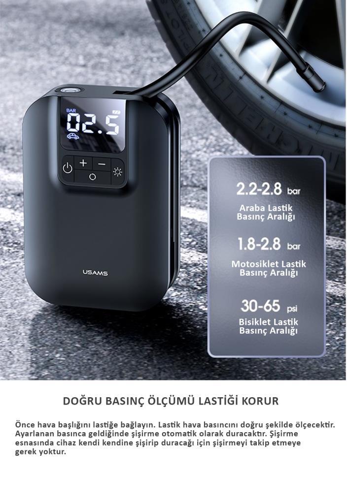Usams US-ZB215 350PSI 5000mah Şarjlı Çok Amaçlı Taşınabilir Hava Pompası