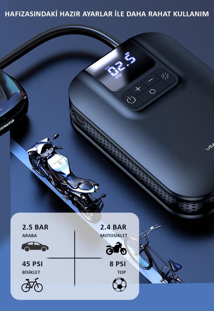 Usams US-ZB215 350PSI 5000mah Şarjlı Çok Amaçlı Taşınabilir Hava Pompası