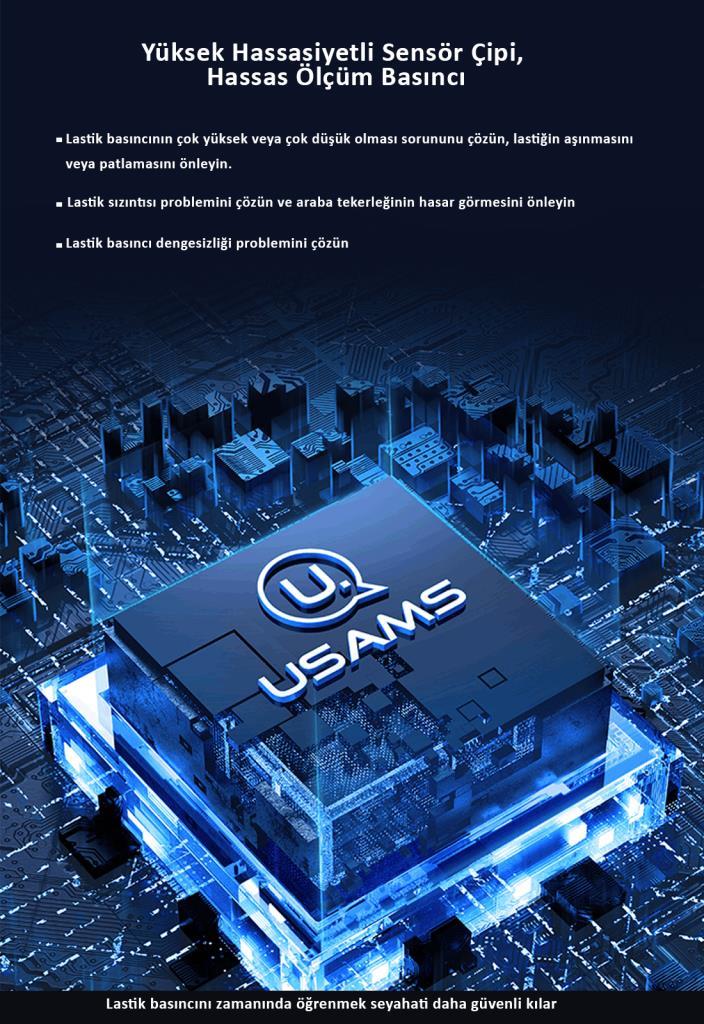 Usams US-ZB215 350PSI 5000mah Şarjlı Çok Amaçlı Taşınabilir Hava Pompası