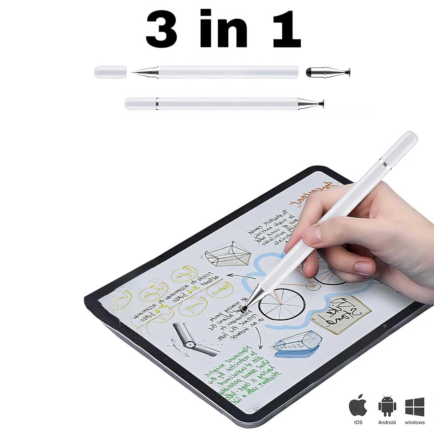 CONOCER 3'ü 1 arada Evrensel Kapasitif iPhone, iPad, Tablet ve Android Cep Telefonlarıyla Uyumlu İnce Nokta Disk Uçlu Dokunmatik Ekran Kalemi