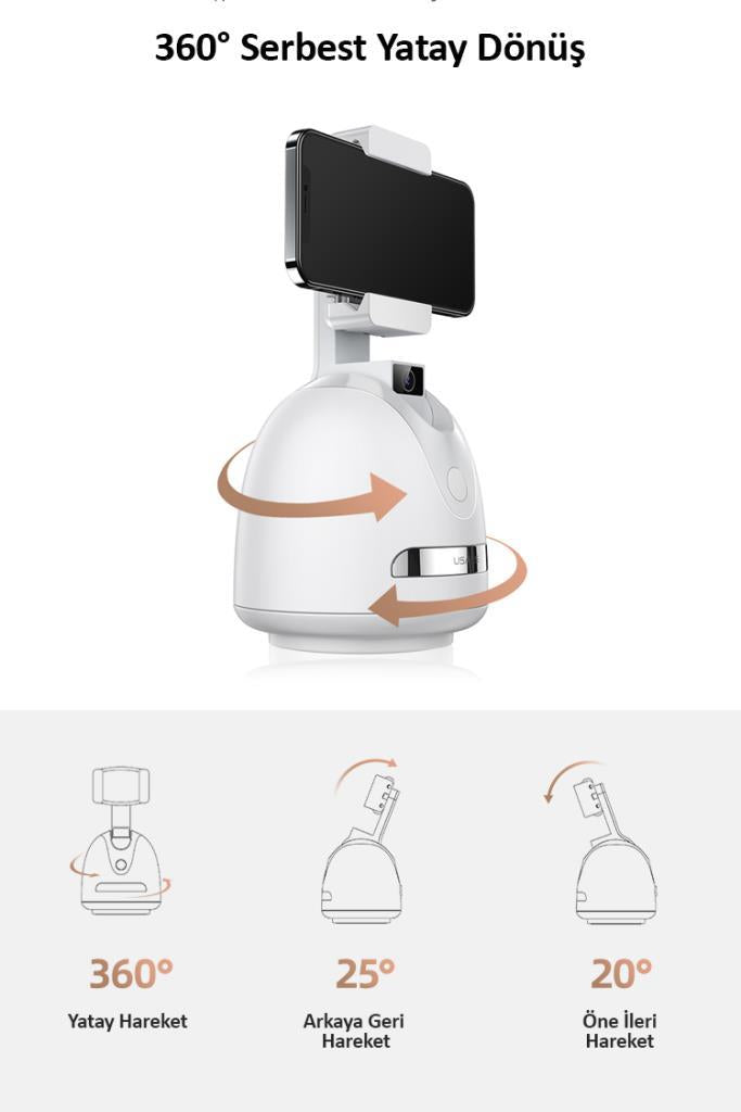 Usams US-ZB239 Smart 360° Yüz ve Vucut Takipli Şarjlı Yapay Zeka Destekli Canlı Yayın Telefon Gimbal