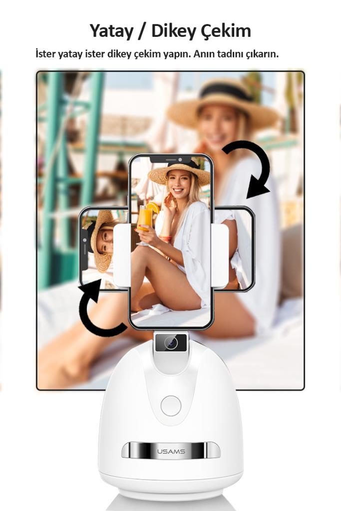 Usams US-ZB239 Smart 360° Yüz ve Vucut Takipli Şarjlı Yapay Zeka Destekli Canlı Yayın Telefon Gimbal