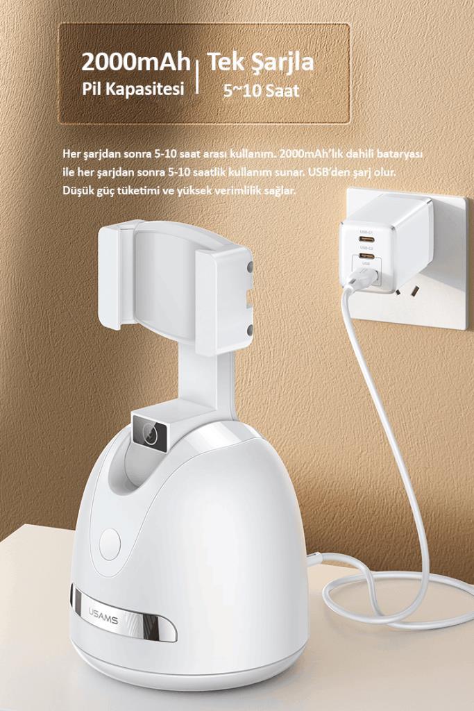 Usams US-ZB239 Smart 360° Yüz ve Vucut Takipli Şarjlı Yapay Zeka Destekli Canlı Yayın Telefon Gimbal