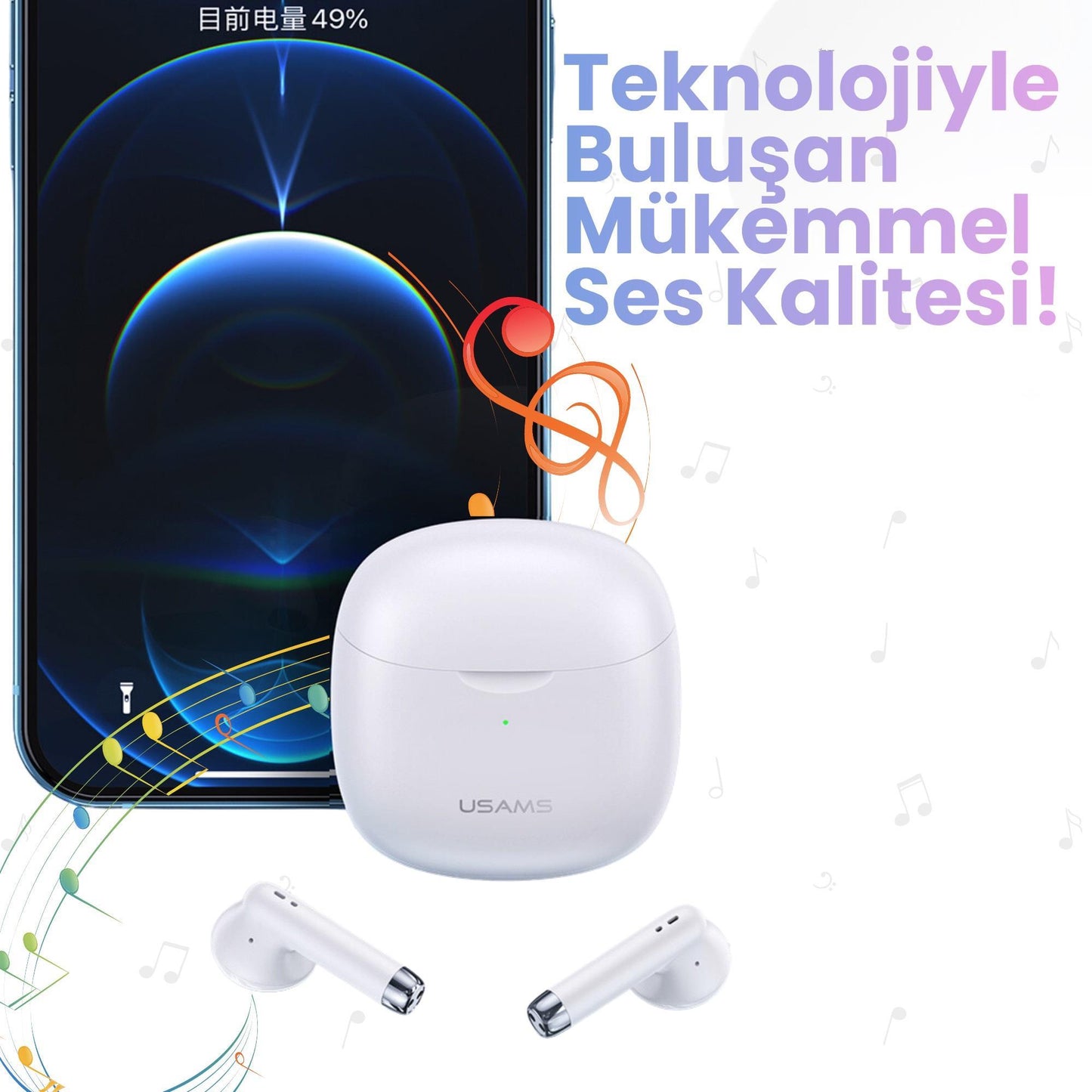 Usams USAMS-IA04 IOS/Android Uyumlu BT5.0 TWS Bluetooth Kulaklık-Beyaz