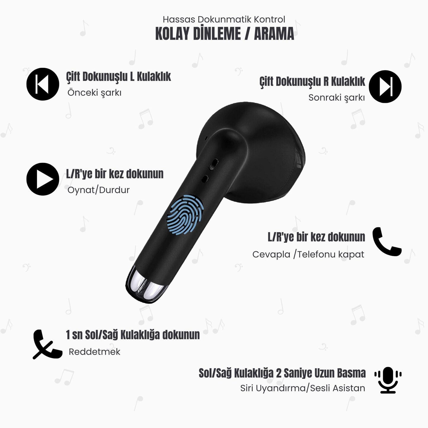 Usams USAMS-IA04 IOS/Android Uyumlu BT5.0 TWS Bluetooth Kulaklık-Siyah