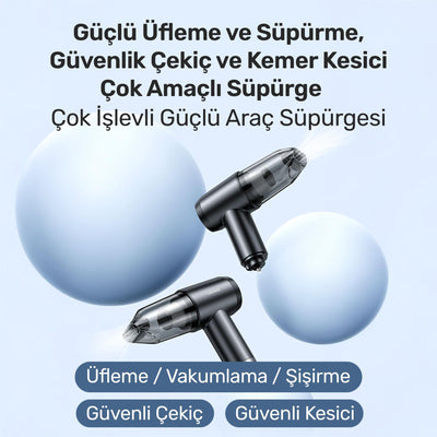Usams ZB291 6in1 Üfleme Şişirme Güvenlik Kırıcı/Kesici Özellikli Taşınablir Araç ve El Süpürgesi