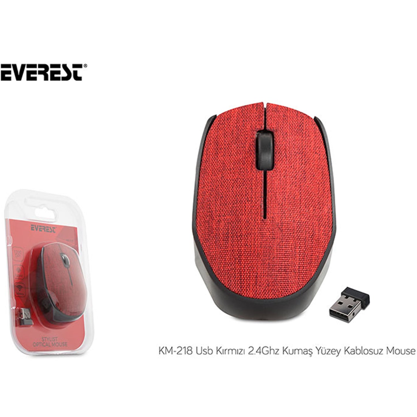EVEREST KM-218 USB Kablosuz 2.4Ghz Kırmızı Kumaş Yüzey Mouse