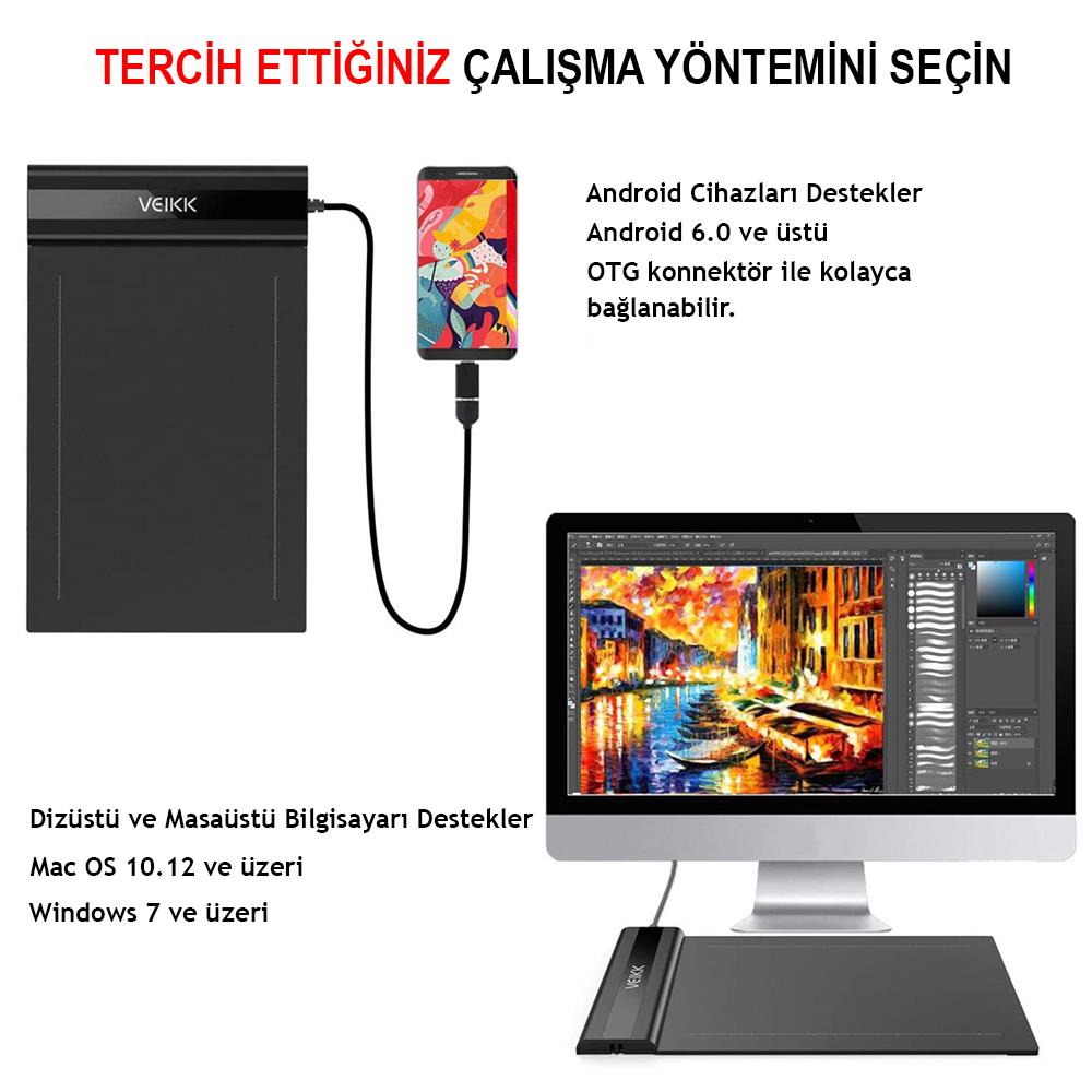Veikk S640 6 x 4" 8192 Levels 5080 LPI Grafik Tablet + Kalem